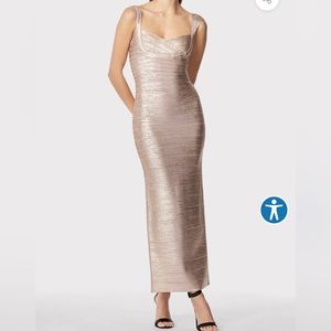 Herve leger rose gold gown